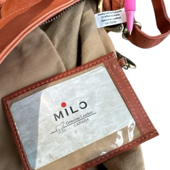 Milo Canada Genuine Leather Palermo Burnt Orange Woven Crossbody Bag - Picture 9 of 16